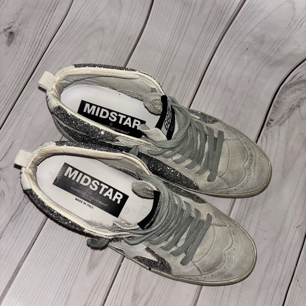 Golden goose women’s mid stars silver grey glitter 39 eu 9 tennis shoe sneaker - Picture 12 of 15